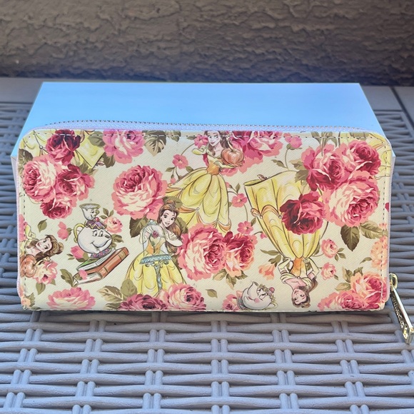 EUC Loungefly Disney Belle beauty and the beast floral aop wallet - Picture 2 of 3